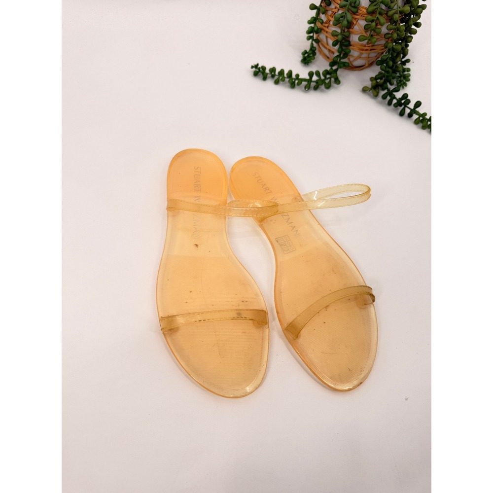Stuart Weitzman Jelly Sandals Womens 8 Orange Translucent Flat Slide Beach Shoes